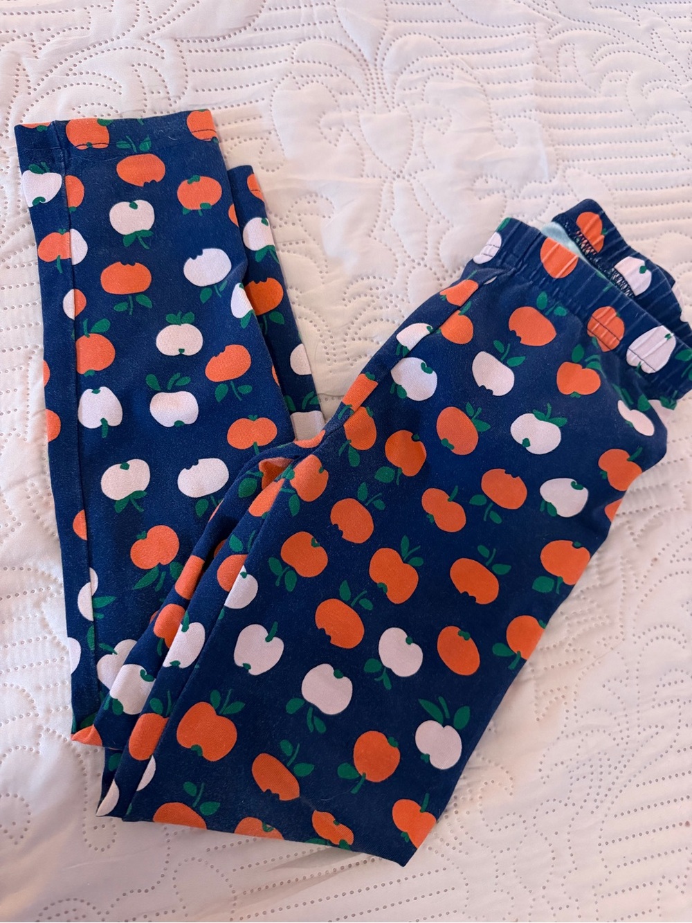 Hanna Andersson Navy Leggings with Orange and White Apple Print